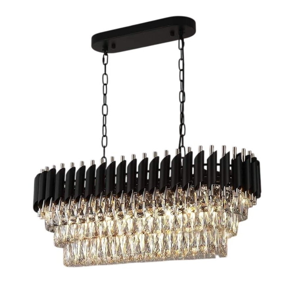AXILIXI Modern Crystal Chandelier Rectangular Island Pendant Light Black Gold